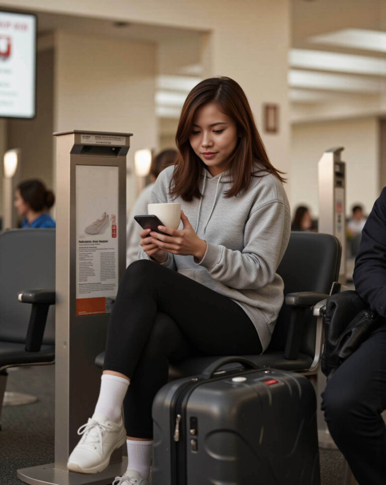 lauren-depaulo-dallas-layover-checking-phone